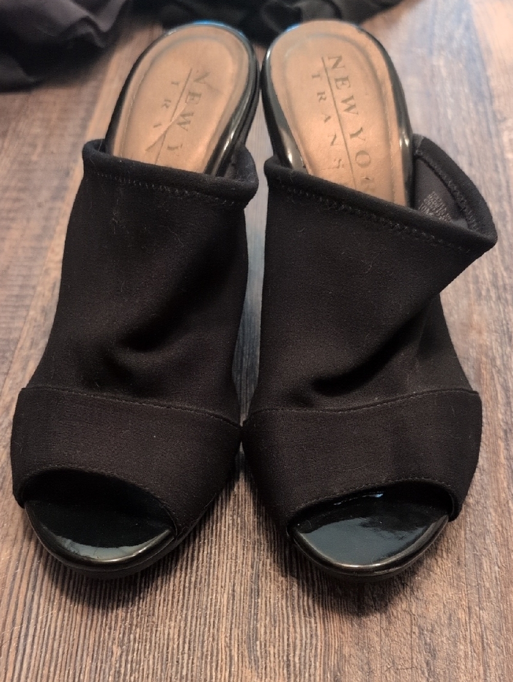 New York Transit Black Peep-Toe Slip-On Mule